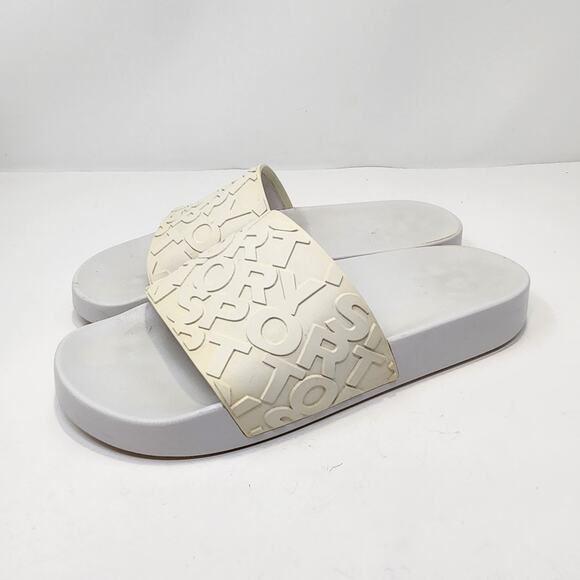 Tory Sport White Cream Embossed Logo Slide Women Size 9M Tory Burch Casual Shoe - Picture 4 of 8